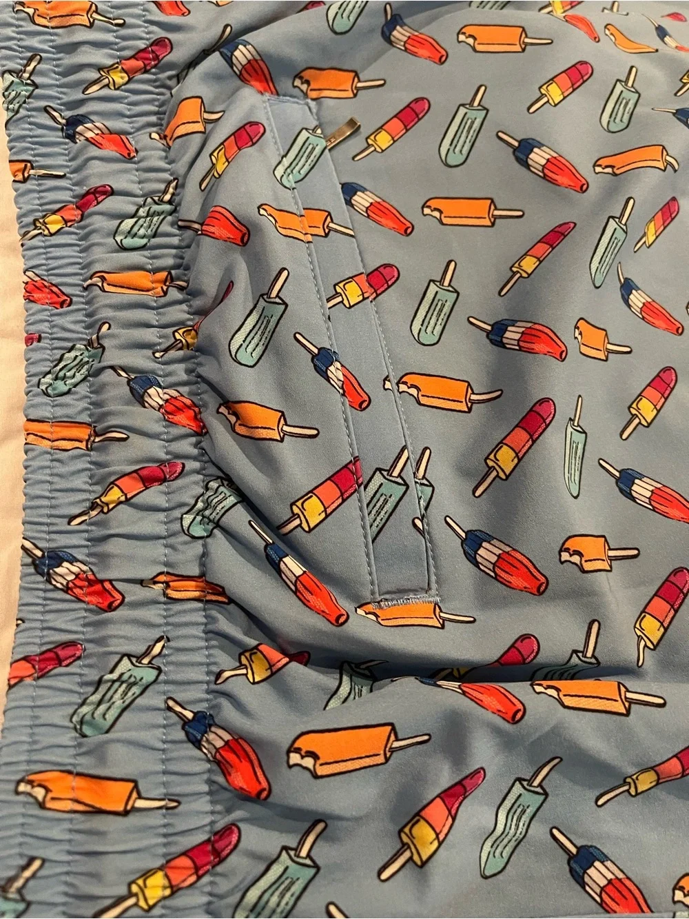 Caribbean Blue Swim Trunks with Orange Drawstring